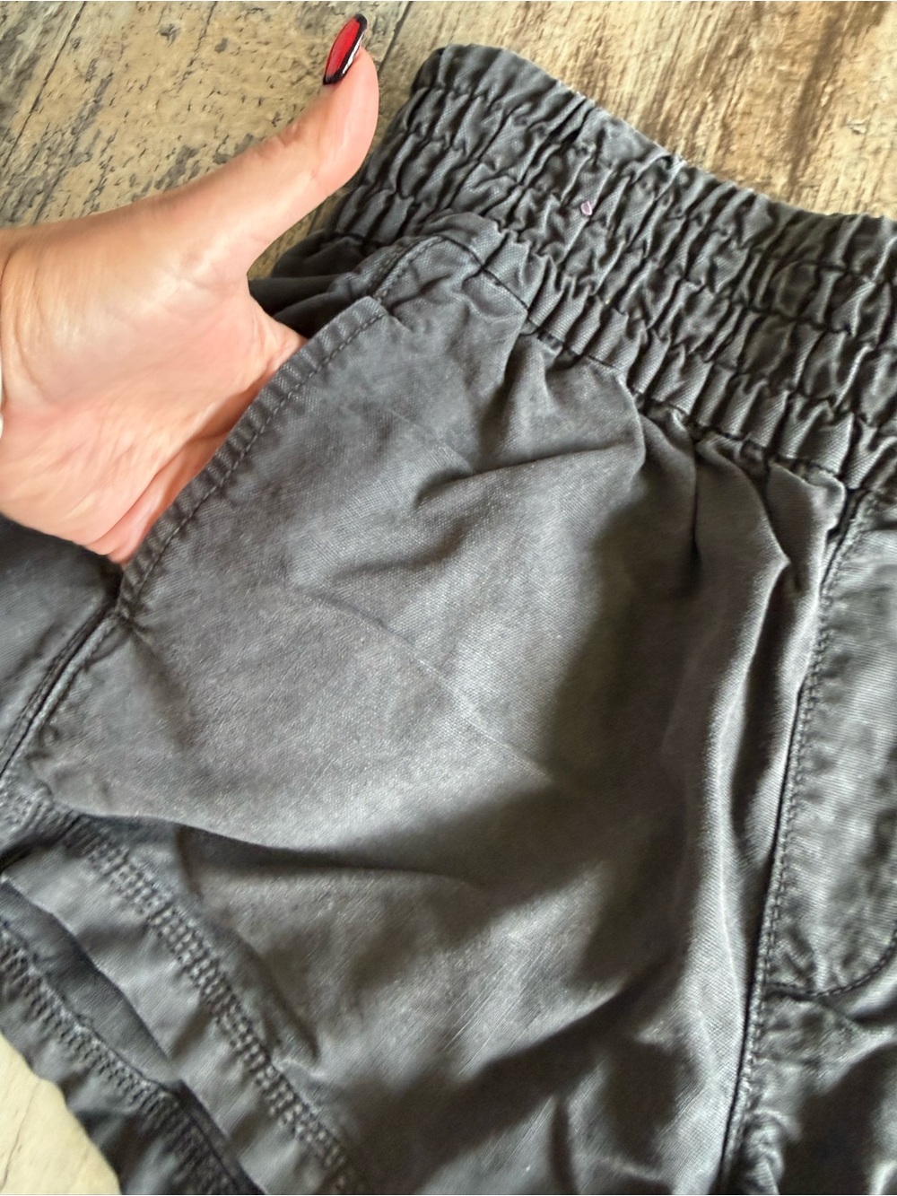 2 for $30: Aerie black/gray smocked waist pull-on casual babewatch shorts pocket - Picture 6 of 7